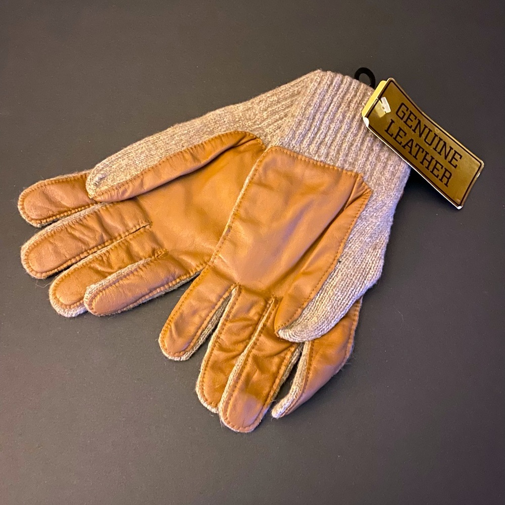 Vintage Cold Weather Wool Driving Gloves With Leather Palms. New.